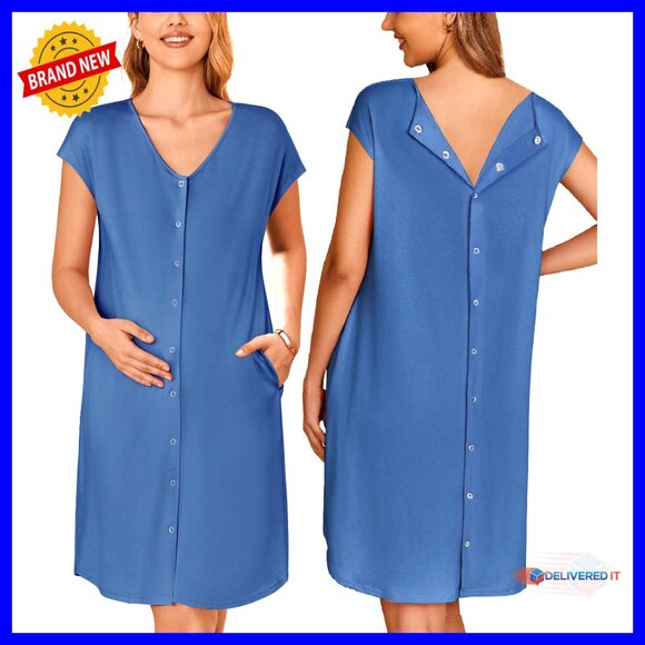 Other - Maternity Nursing Nightgown with Pockets, Front Buttons, Size Large